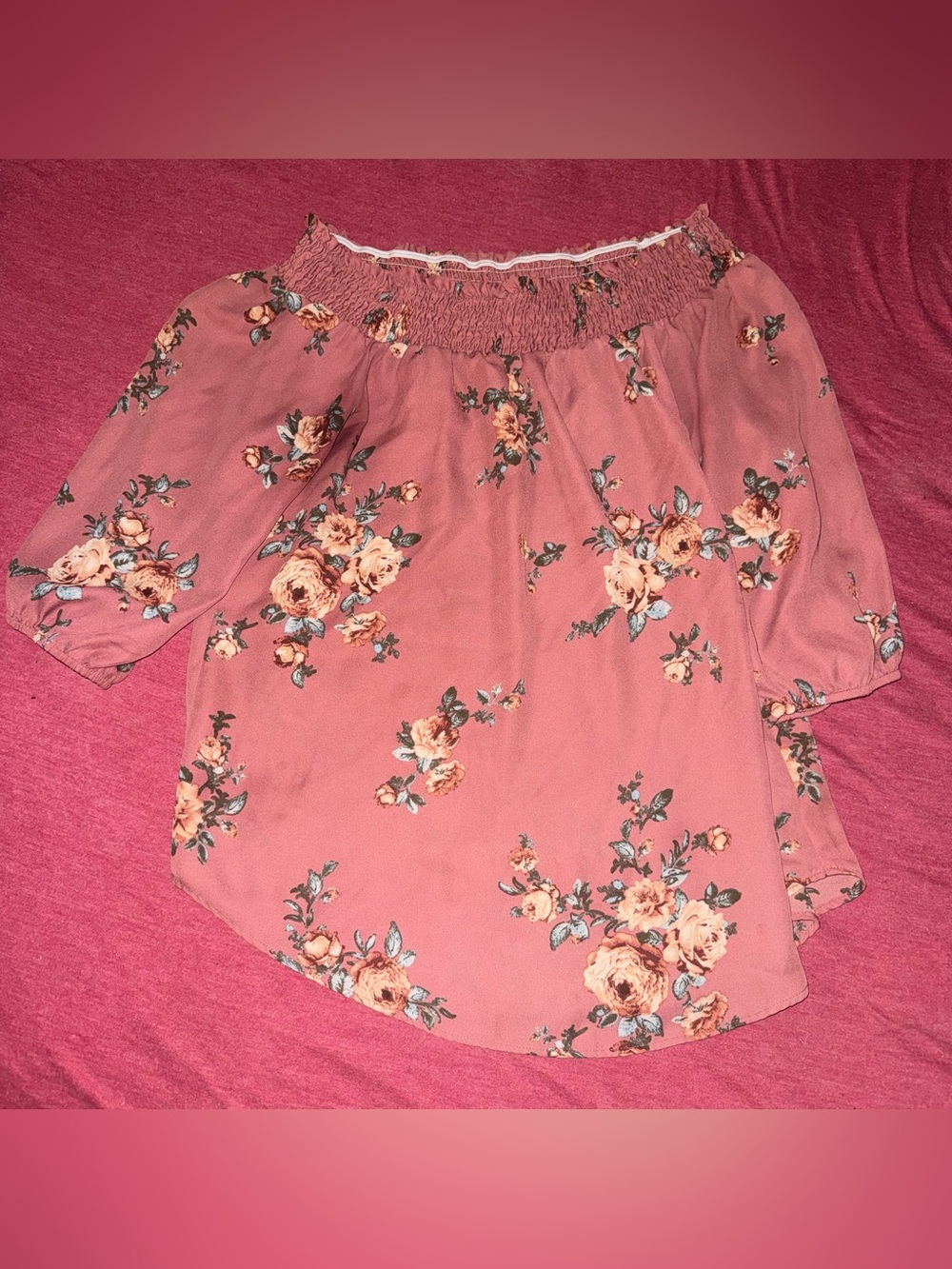 Signature Studio Dusty Rose Floral Off-Shoulder Tunic